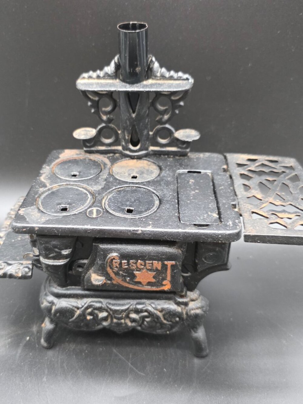 Antique Crescent Cast Iron Mini Stove Replica Toy Metal Kitchen Vintage Style